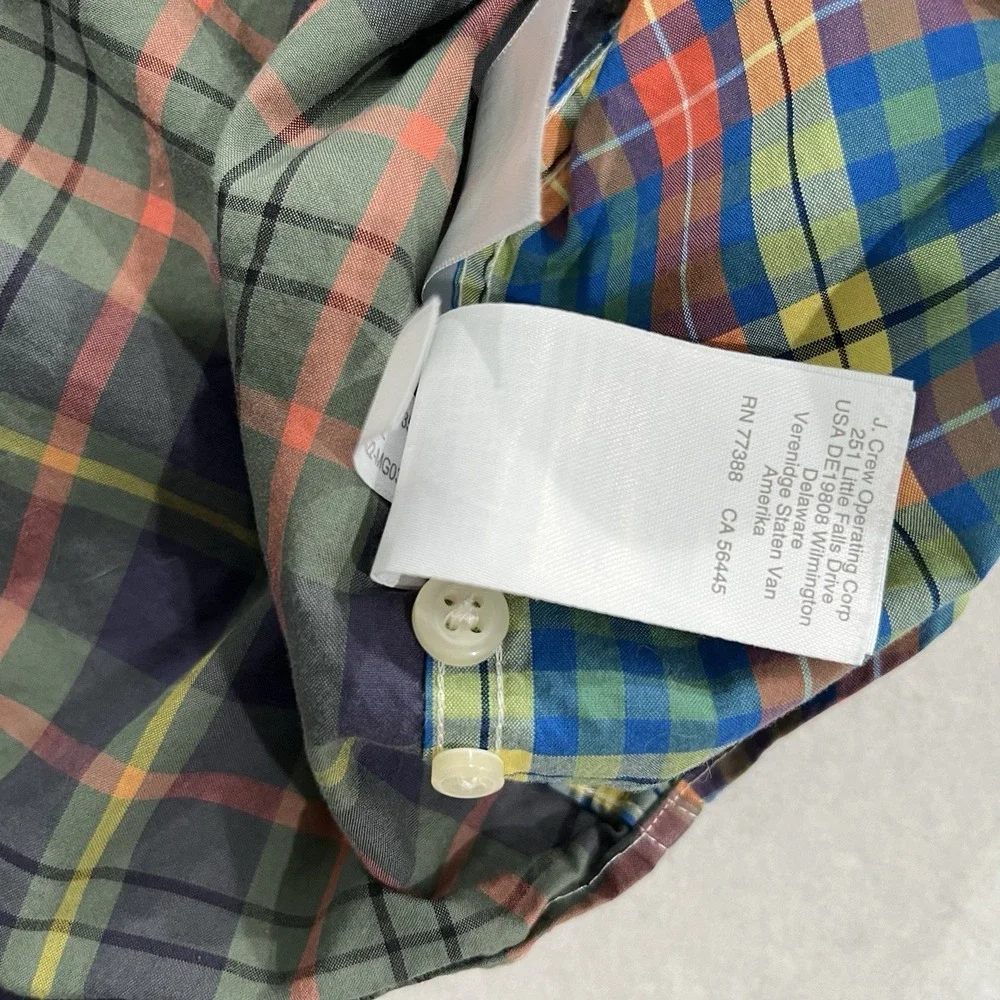 J.Crew Secret Wash Madras Plaid Shirt L Patchwork Button Down Preppy Golf